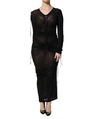 Dolce & Gabbana Black Mesh Trim Bodycon Long Sheath Dress - IT42|M - Dresses
