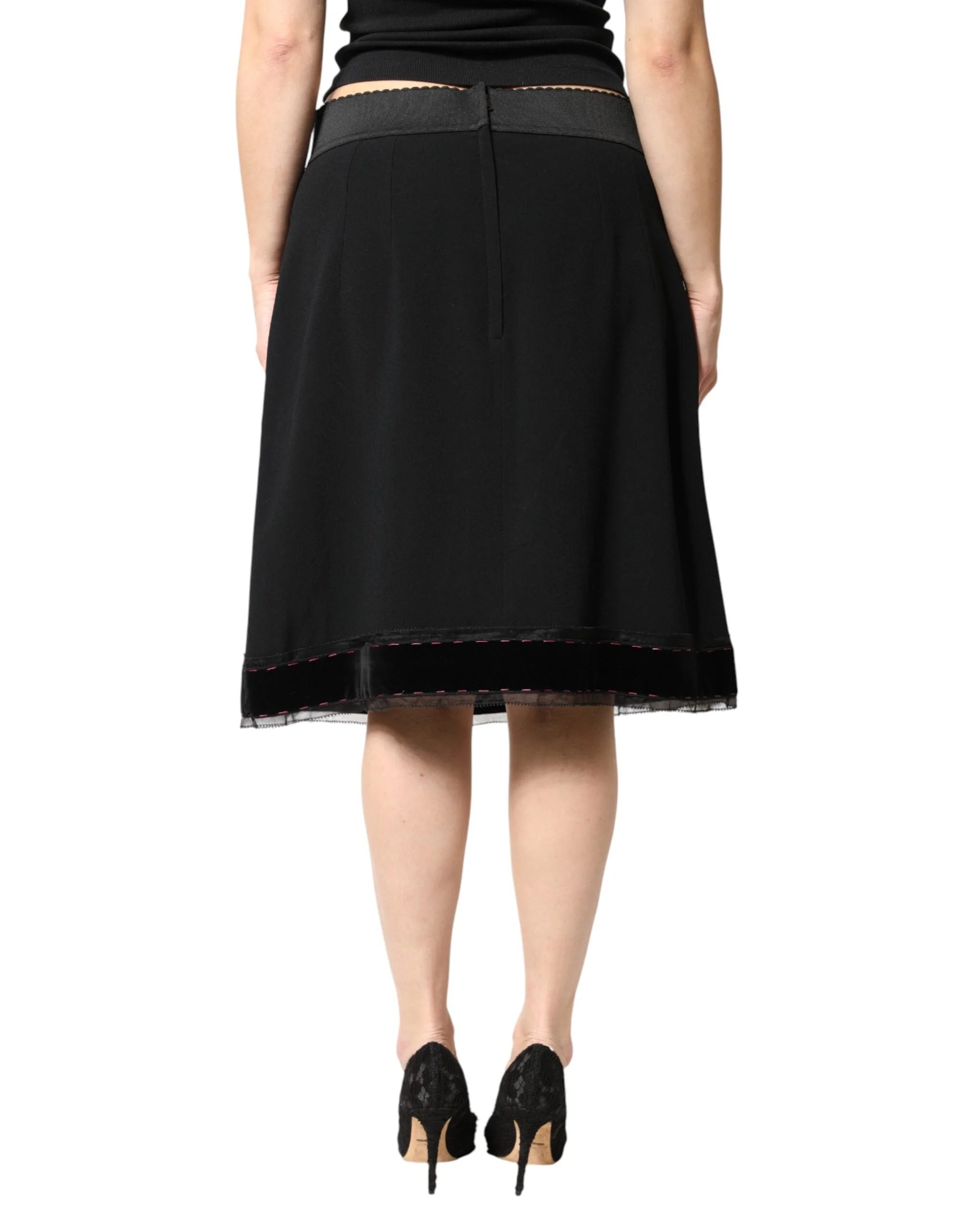 Dolce & Gabbana Black Mid Waist A-line Knee Length Skirt - IT48|XXL