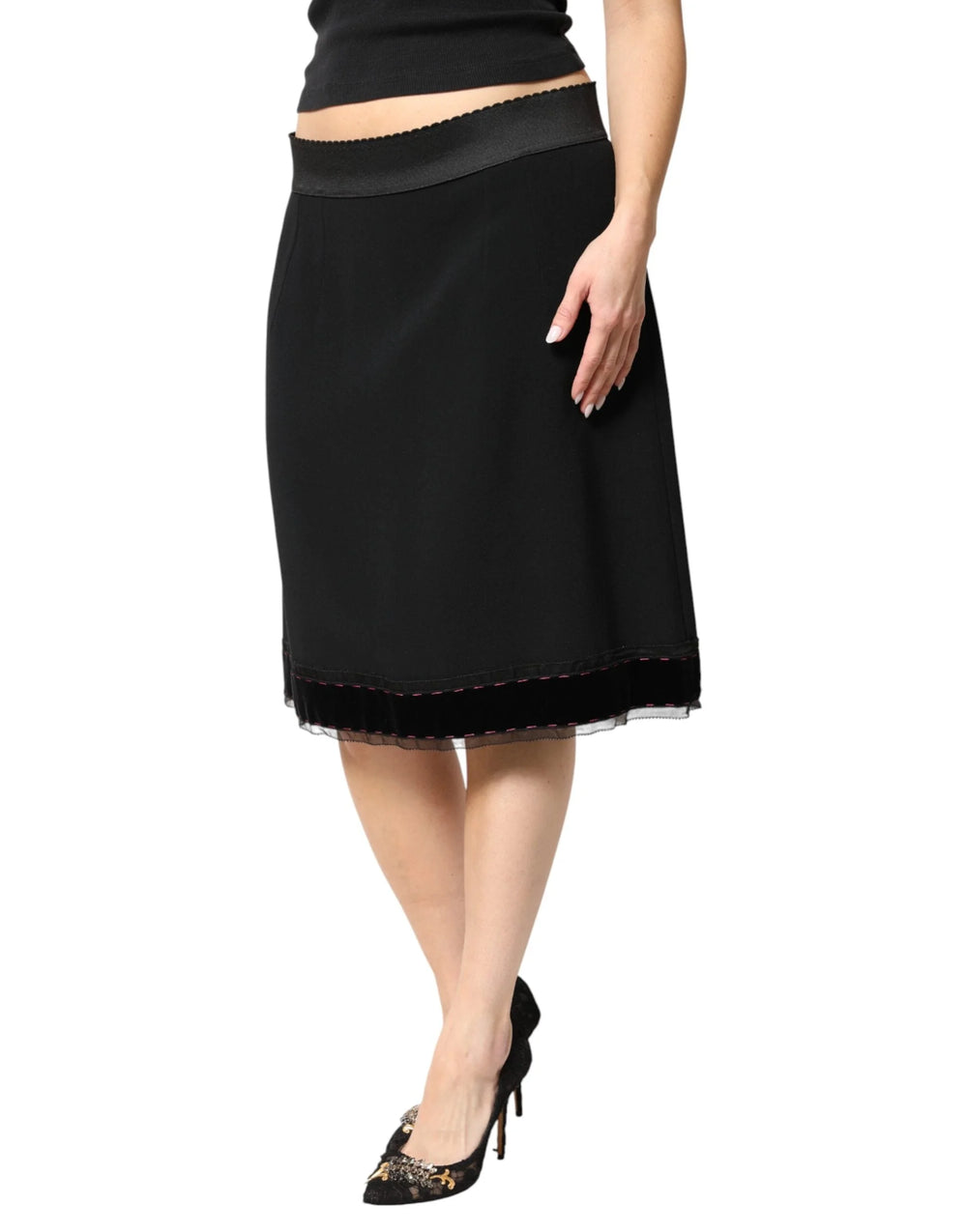Dolce & Gabbana Black Mid Waist A-line Knee Length Skirt - IT48|XXL