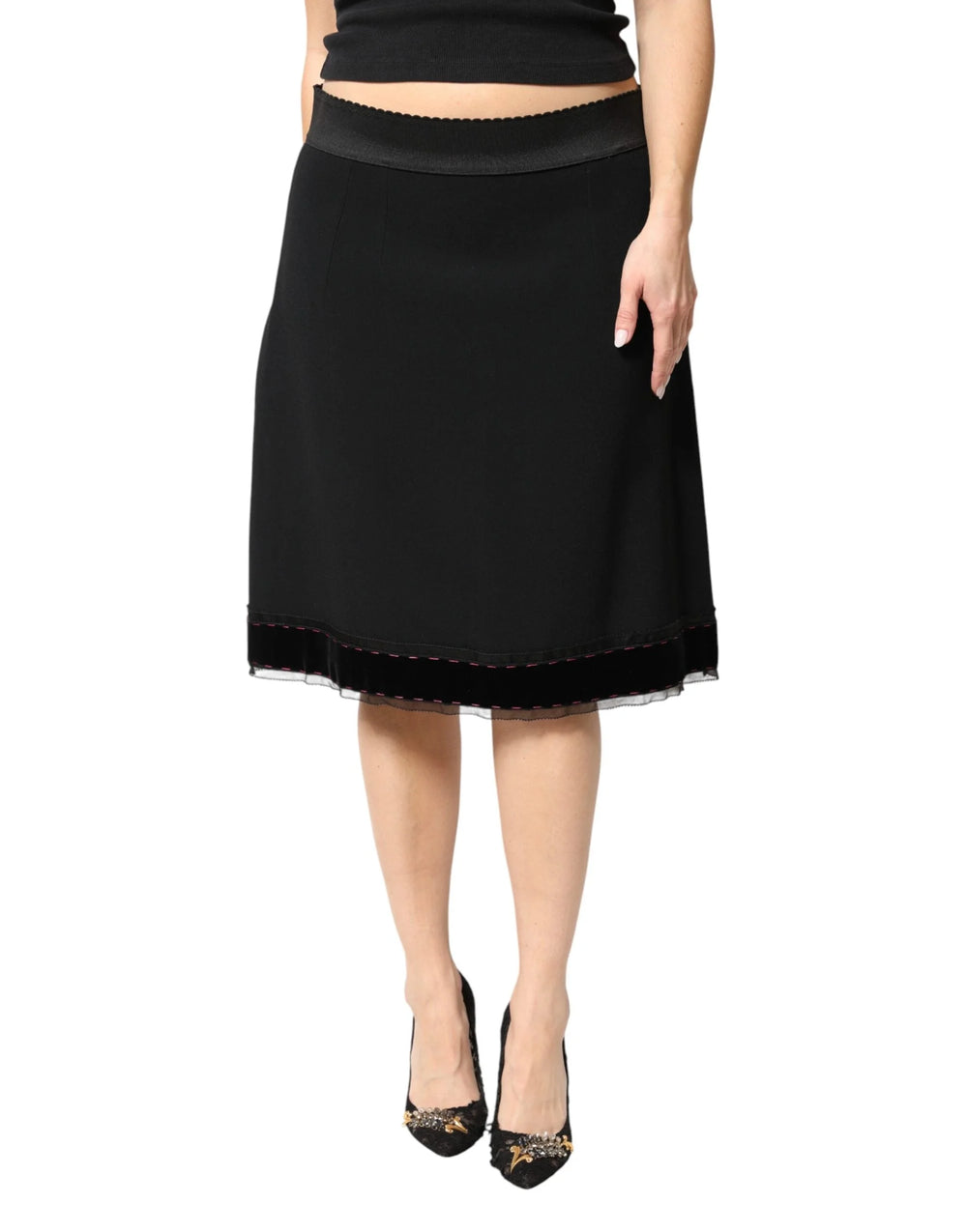 Dolce & Gabbana Black Mid Waist A-line Knee Length Skirt - IT48|XXL