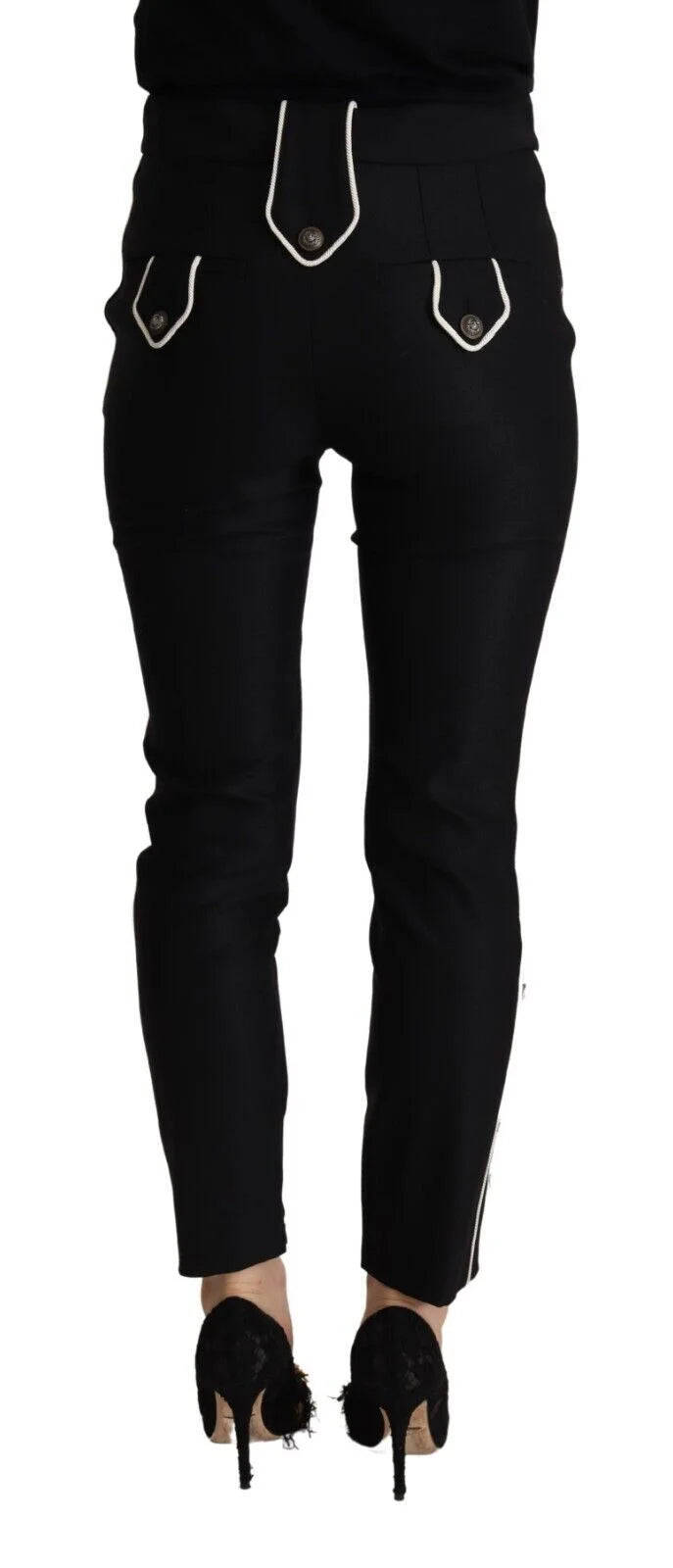 Dolce & Gabbana Black Mid Waist Button Embellished Slim Fit Pants - IT40|S - Trousers