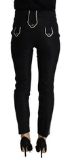 Dolce & Gabbana Black Mid Waist Button Embellished Slim Fit Pants - IT40|S - Trousers