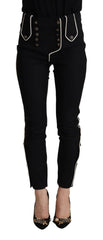 Dolce & Gabbana Black Mid Waist Button Embellished Slim Fit Pants - IT40|S
