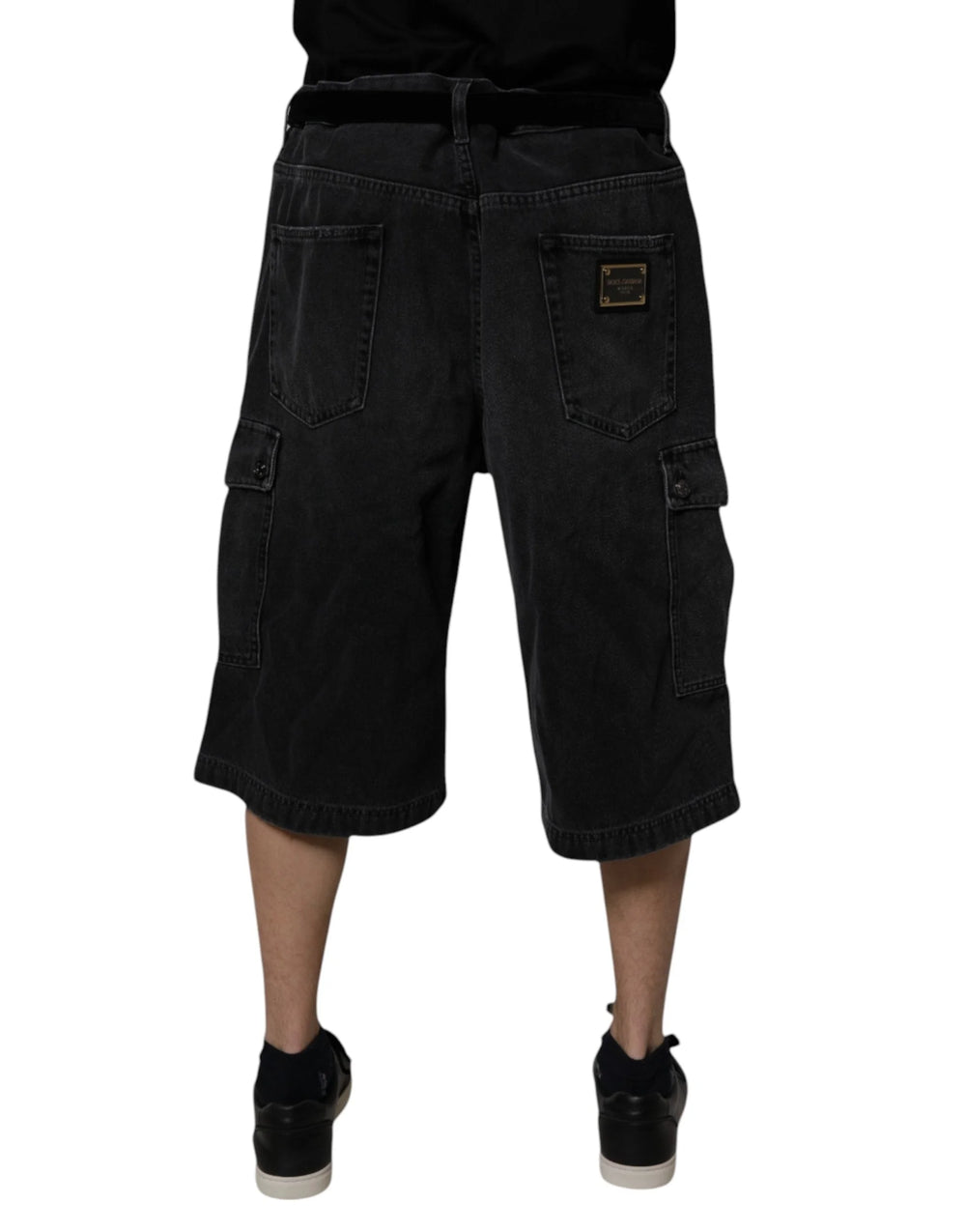 Dolce & Gabbana Mustat Keskiharjaiset Denim-Cargo-Bermuda-Shortsit - IT44 | XS - Bermudas