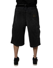 Dolce & Gabbana Mustat Keskiharjaiset Denim-Cargo-Bermuda-Shortsit - IT44 | XS - Bermudas