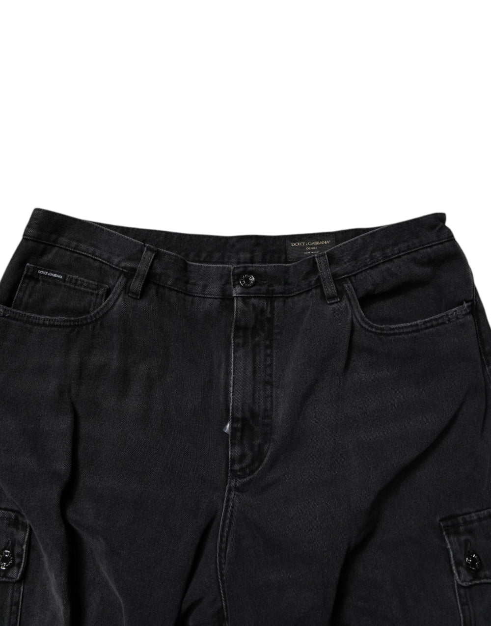 Dolce & Gabbana Mustat Keskiharjaiset Denim-Cargo-Bermuda-Shortsit - IT44 | XS - Bermudas