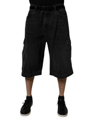 Dolce & Gabbana Mustat Keskiharjaiset Denim-Cargo-Bermuda-Shortsit - IT44 | XS - Bermudas