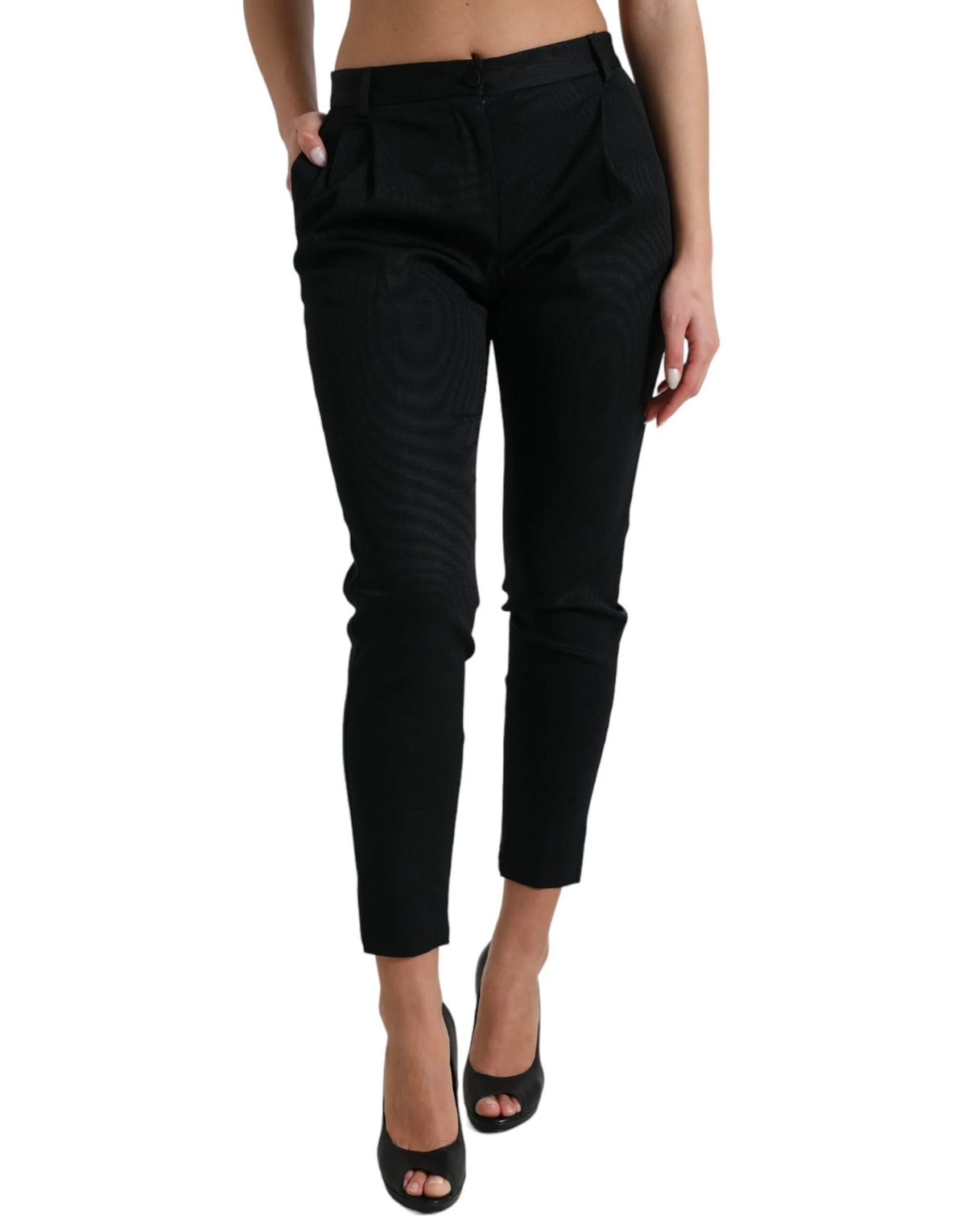 Dolce & Gabbana Black Mid Waist Skinny Cropped Pants - IT40|S - Trousers