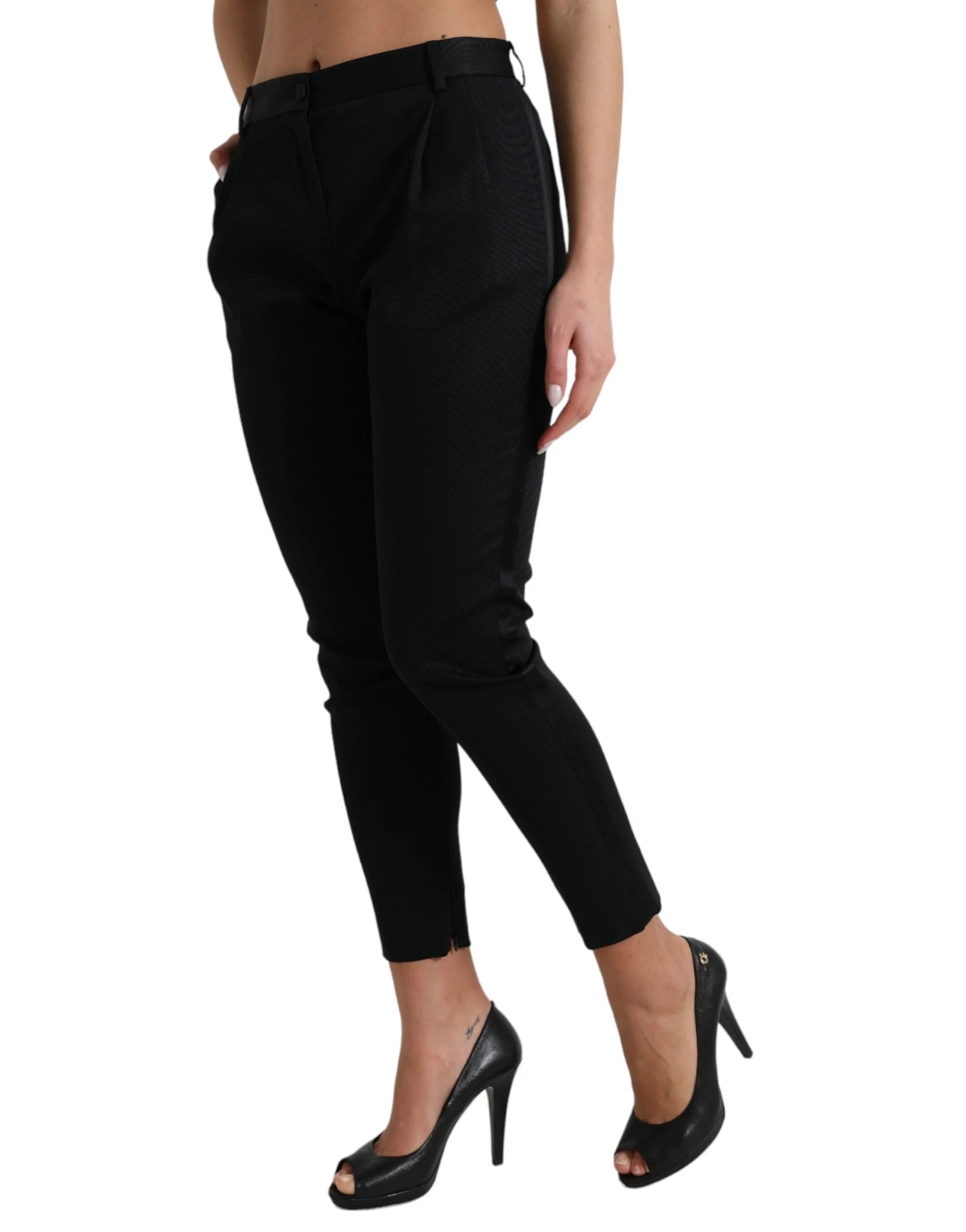 Dolce & Gabbana Black Mid Waist Skinny Cropped Pants - IT40|S - Trousers