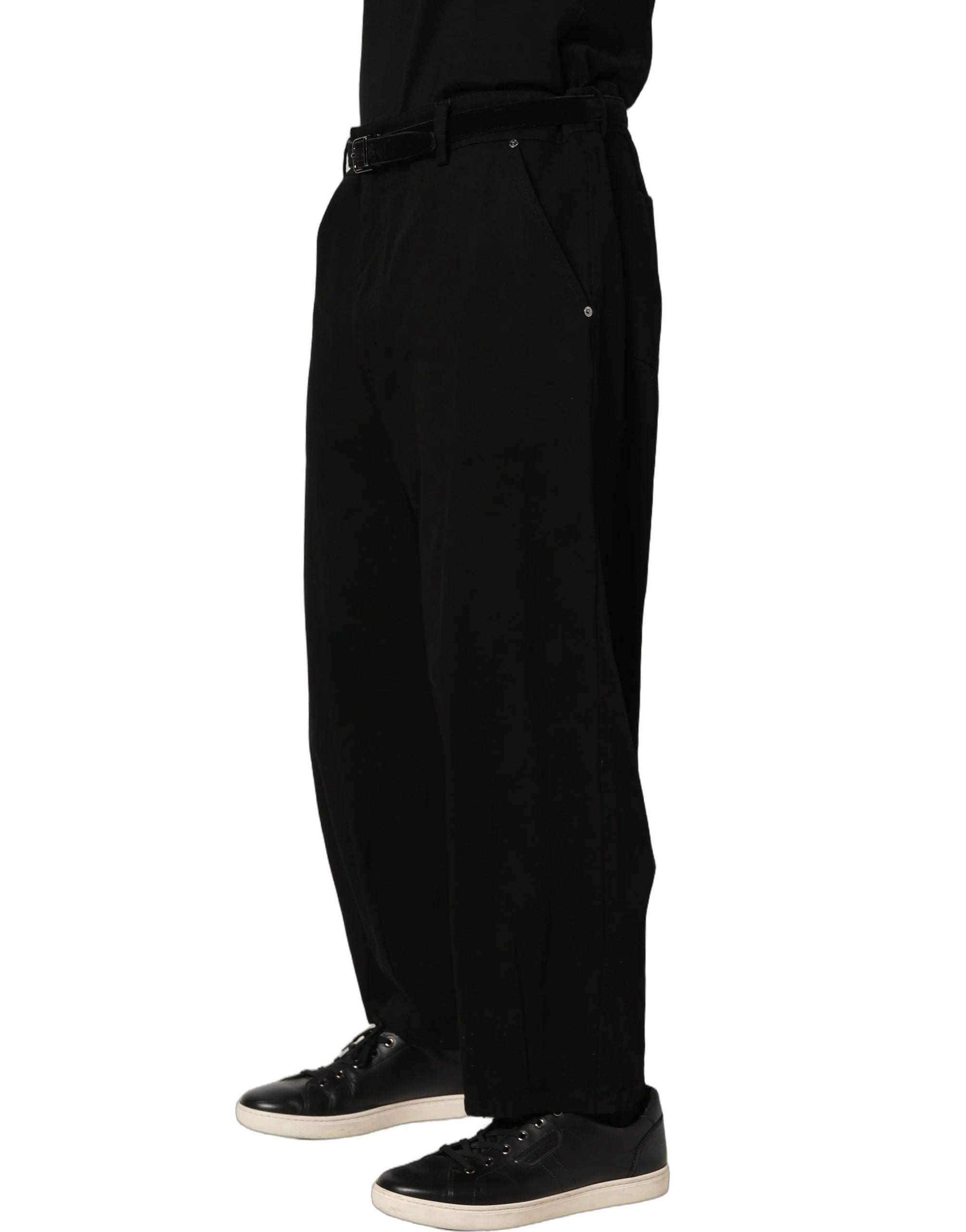 Dolce & Gabbana Black Mid Waist Straight Men Trouser Pants - IT58 | XXL