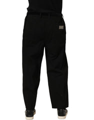 Dolce & Gabbana Black Mid Waist Straight Men Trouser Pants - IT58 | XXL