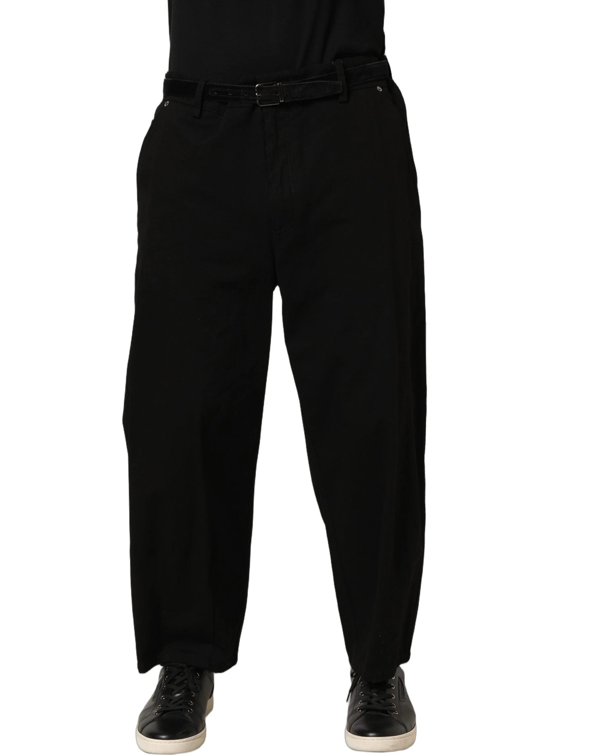 Dolce & Gabbana Black Mid Waist Straight Men Trouser Pants - IT58 | XXL