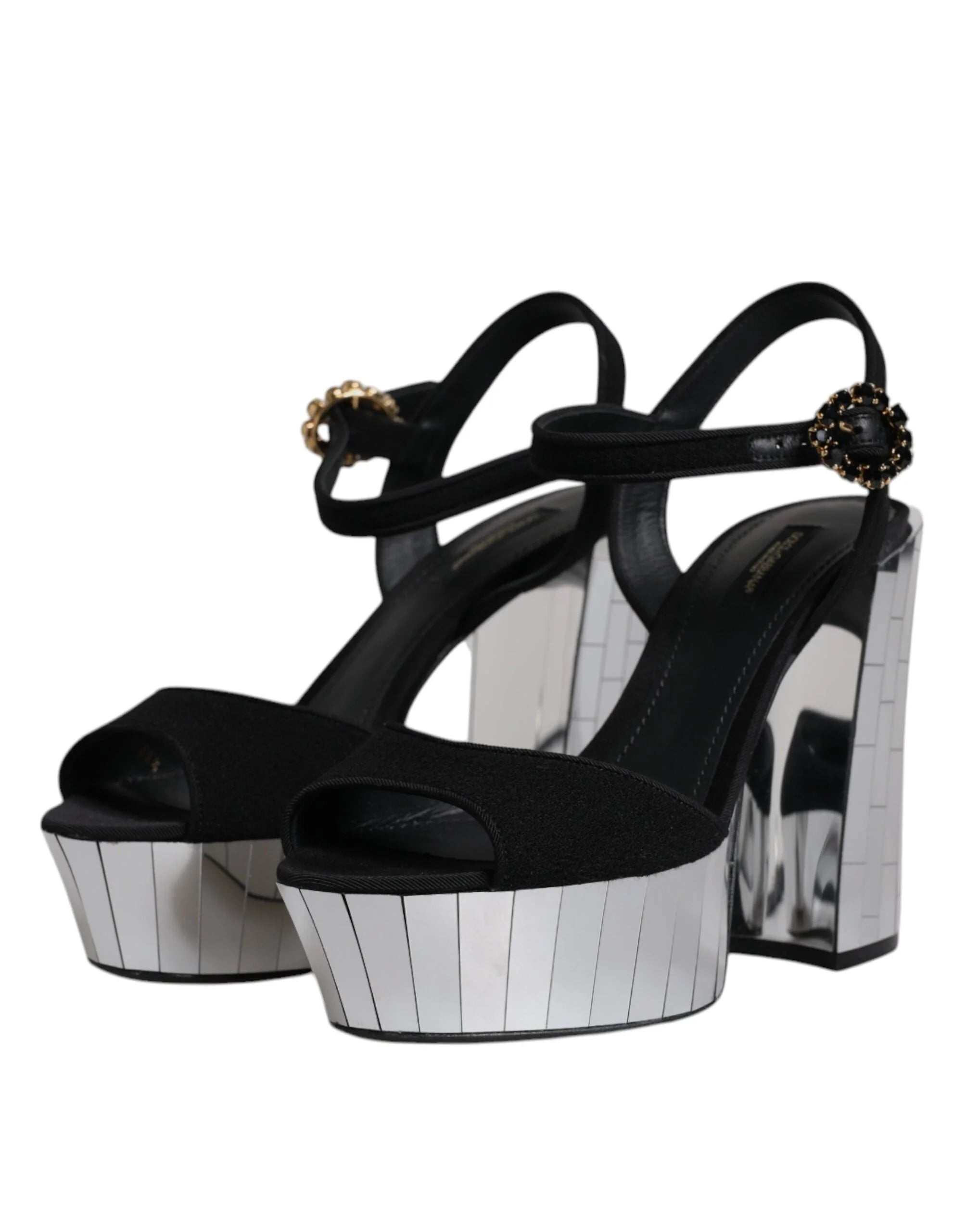 Dolce & Gabbana Black Mirror Heels Platform Sandals Shoes - EU38.5/US8 - Sandals