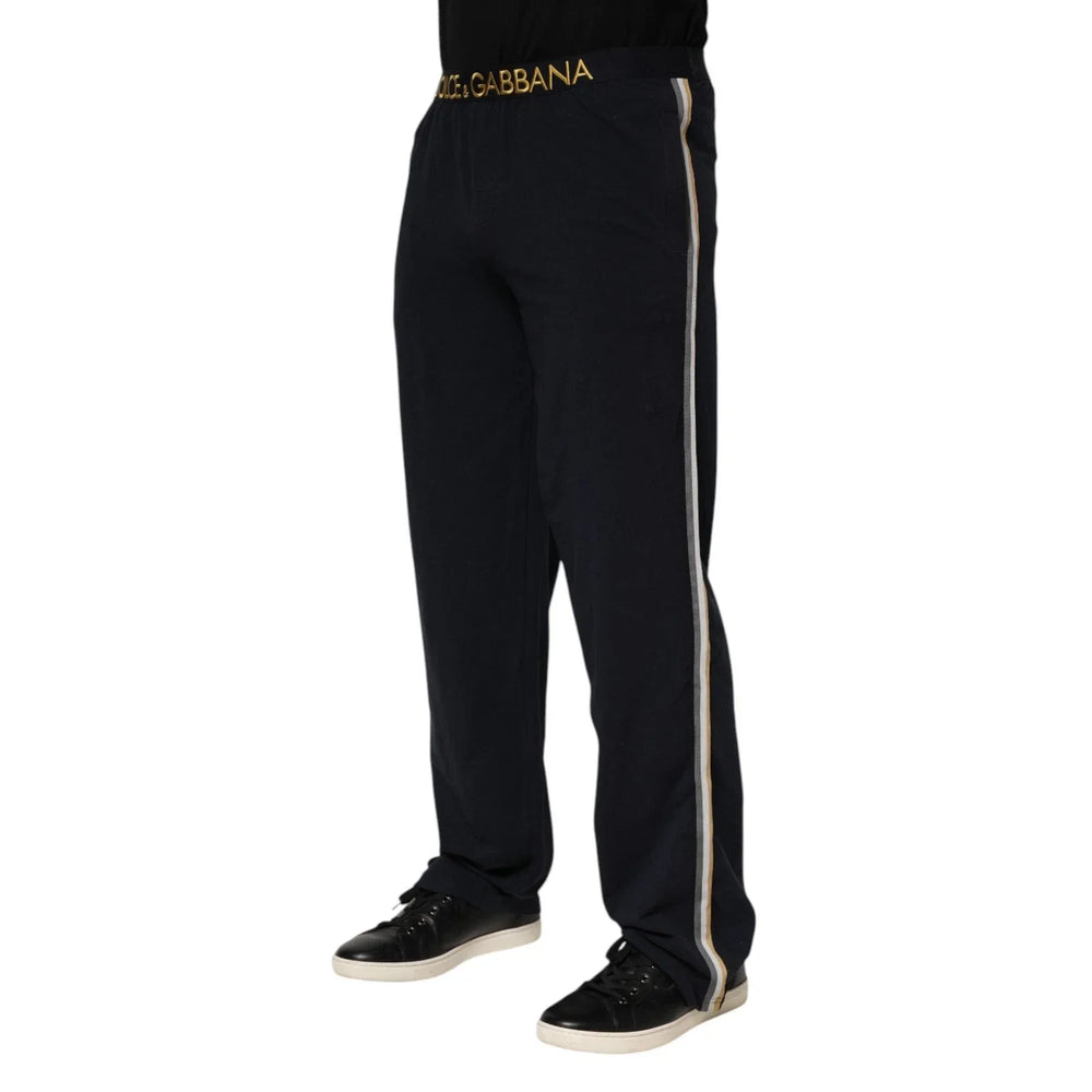 Dolce & Gabbana Black Modal Spandex Straight Logo Trouser Pants - 4 - Trousers