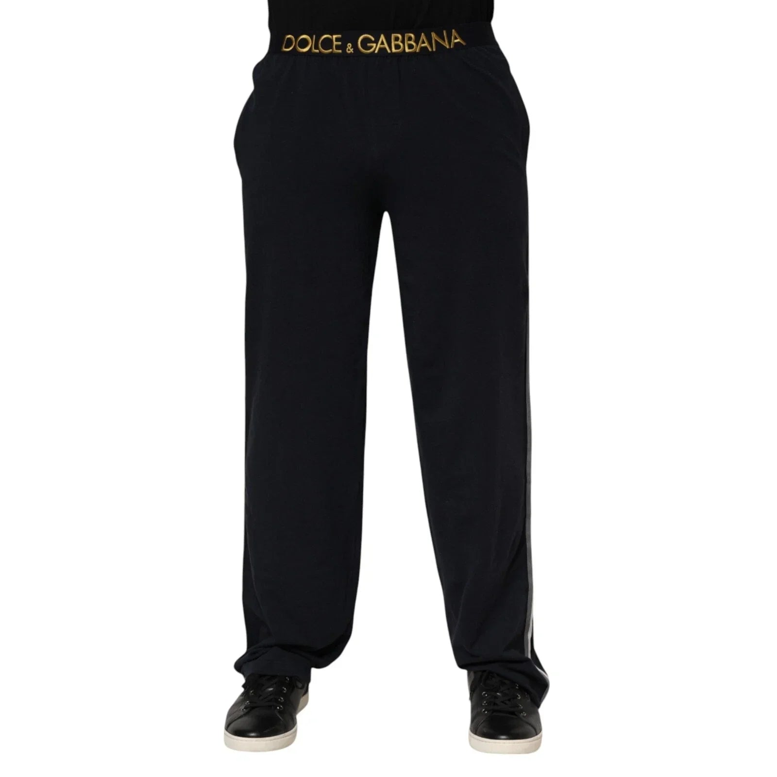 Dolce & Gabbana Black Modal Spandex Straight Logo Trouser Pants - 4 - Trousers