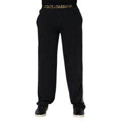 Dolce & Gabbana Black Modal Spandex Straight Logo Trouser Pants - 4 - Trousers