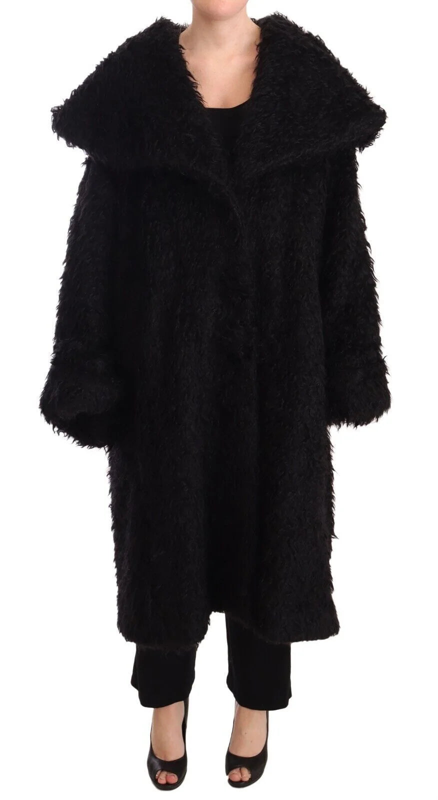 Dolce & Gabbana Black Mohair Fur Cape Trench Coat Jacket - IT40 | M - Capes