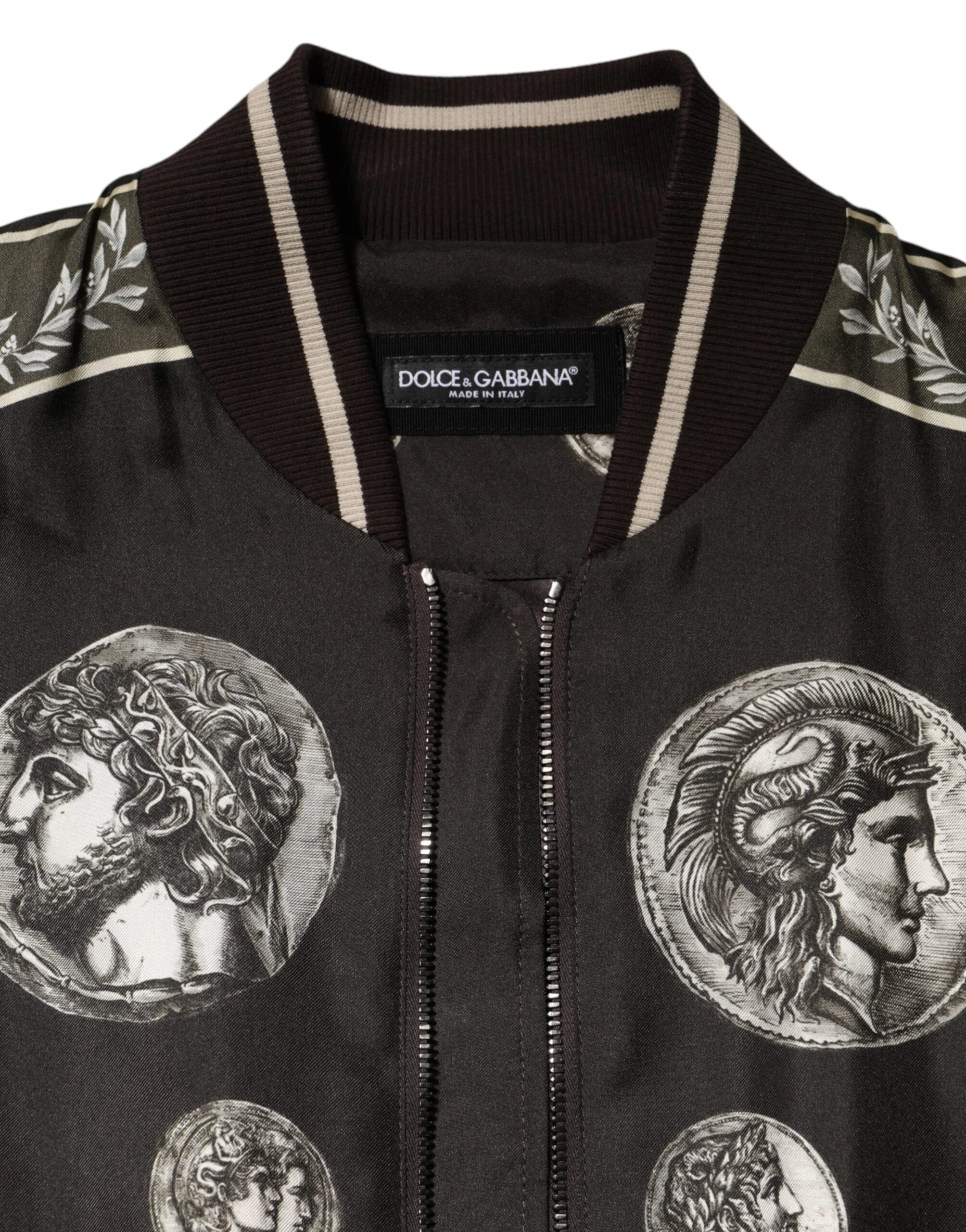 Dolce & Gabbana Black ’Monete’ Coin Print Silk Bomber Jacket - IT44 | XS - Bomber Jackets
