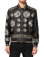 Dolce & Gabbana Black ’Monete’ Coin Print Silk Bomber Jacket - IT44 | XS - Bomber Jackets
