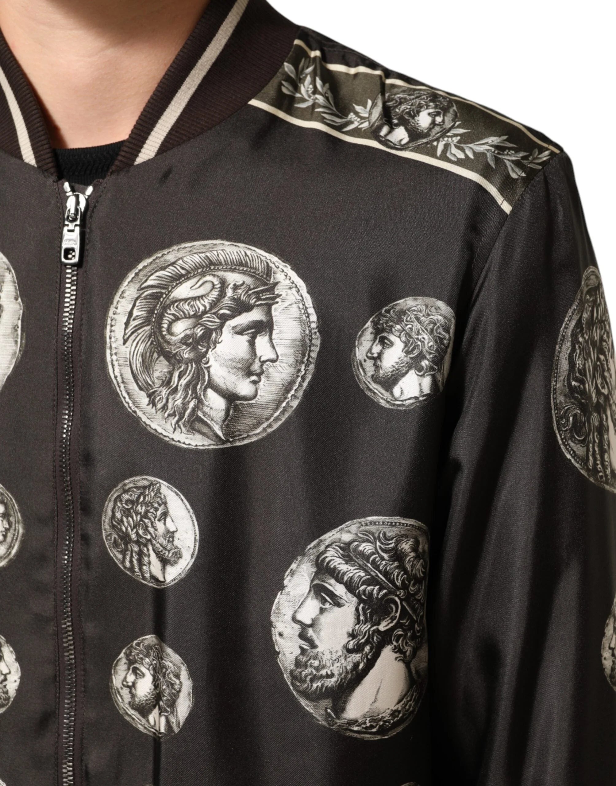 Dolce & Gabbana Black ’Monete’ Coin Print Silk Bomber Jacket - IT44 | XS - Bomber Jackets