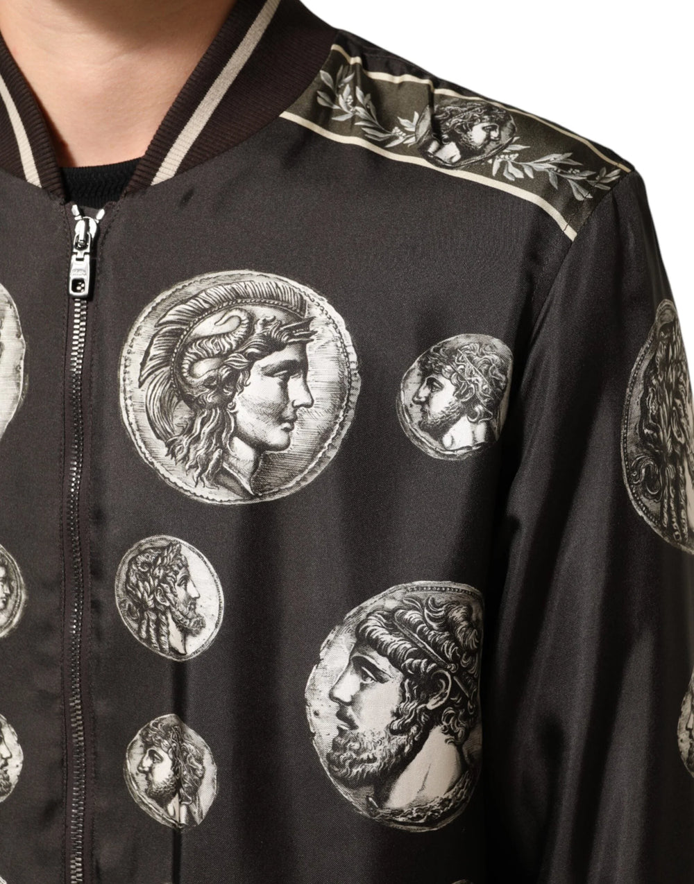 Dolce & Gabbana Black ’Monete’ Coin Print Silk Bomber Jacket - IT44 | XS - Bomber Jackets
