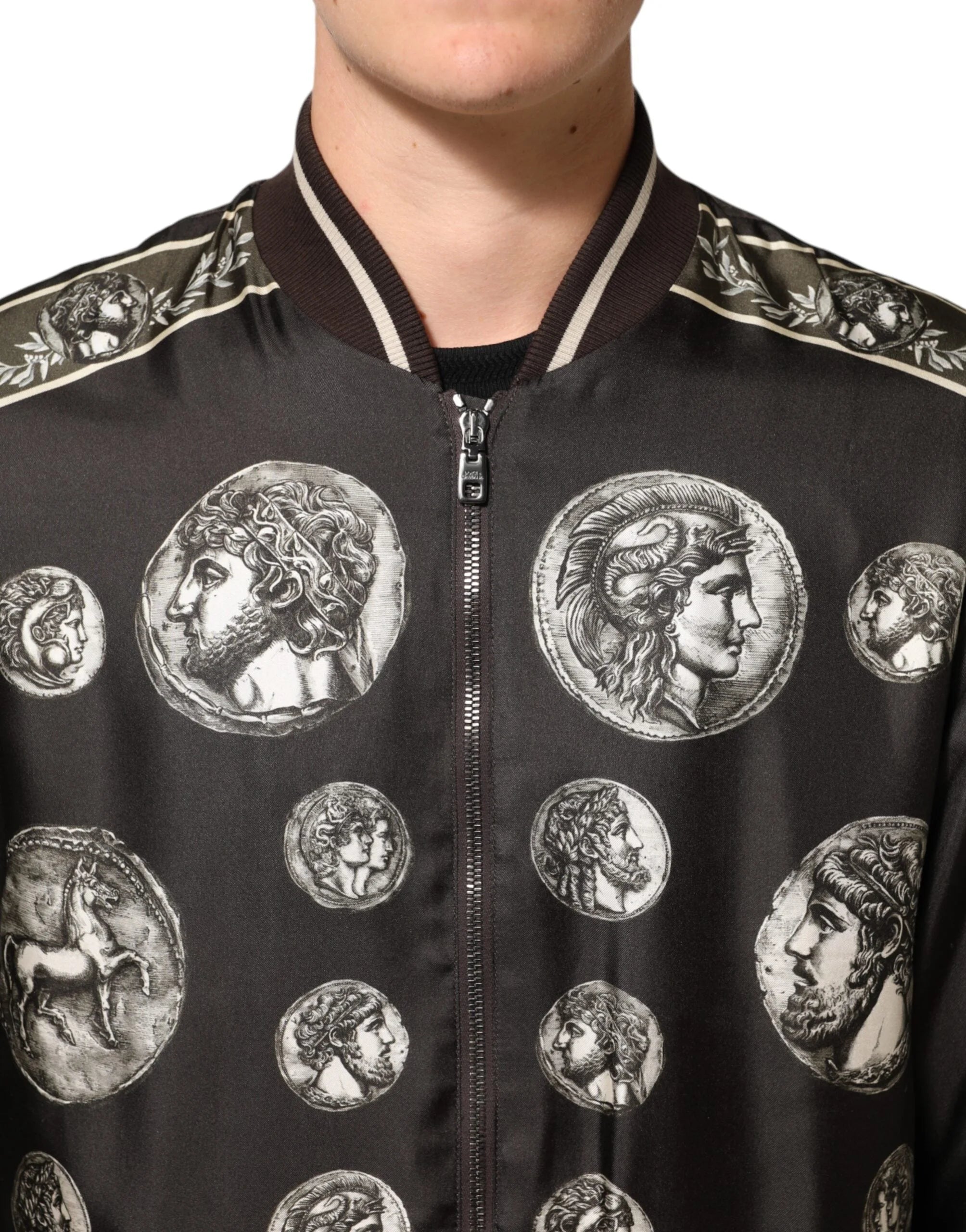 Dolce & Gabbana Black ’Monete’ Coin Print Silk Bomber Jacket - IT44 | XS