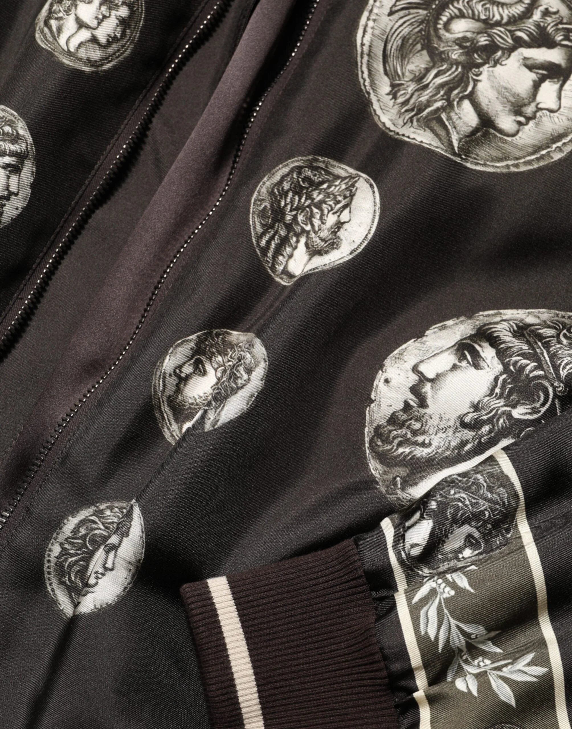 Dolce & Gabbana Black ’Monete’ Coin Print Silk Bomber Jacket - IT44 | XS