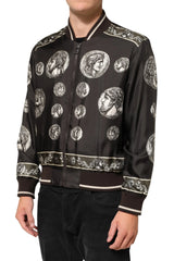 Dolce & Gabbana Black ’Monete’ Coin Print Silk Bomber Jacket - IT44 | XS