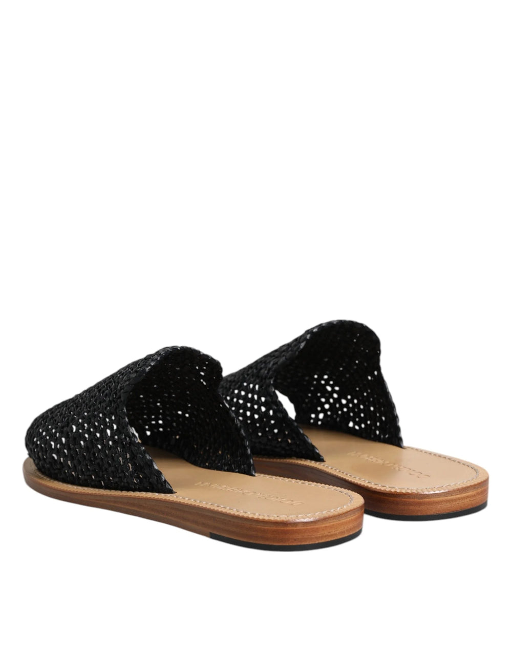 Dolce & Gabbana Black Monochrome Braided Raffia Slides Shoes - Sandals