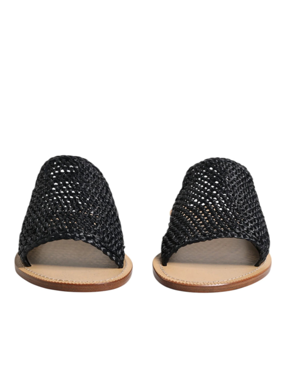 Dolce & Gabbana Black Monochrome Braided Raffia Slides Shoes - Sandals