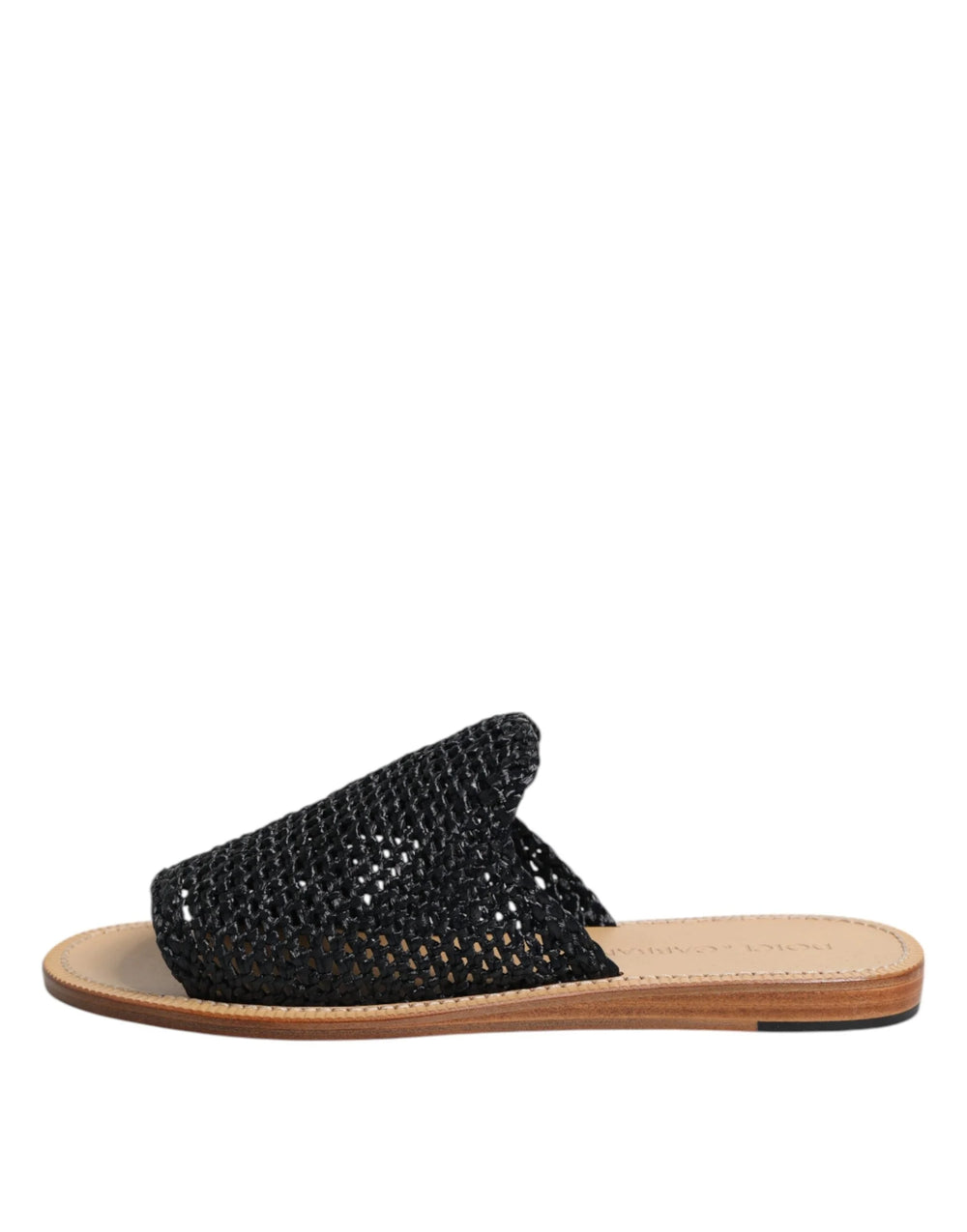 Dolce & Gabbana Black Monochrome Braided Raffia Slides Shoes - Sandals