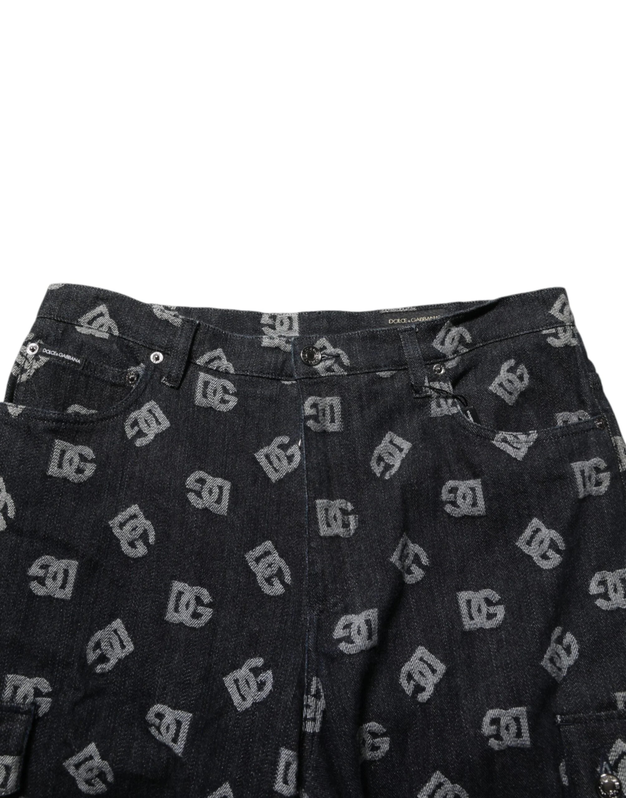 Dolce & Gabbana Black Monogram Denim Cargo Men Bermuda Short - IT48 | M - Bermudas