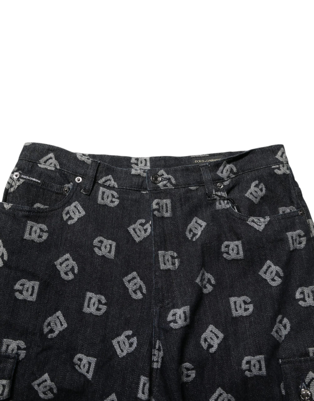 Dolce & Gabbana Black Monogram Denim Cargo Men Bermuda Short - IT48 | M - Bermudas