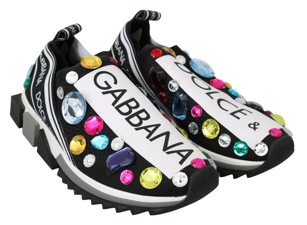 Dolce & Gabbana Black Multicolor Crystal Sneakers Shoes - Sneakers