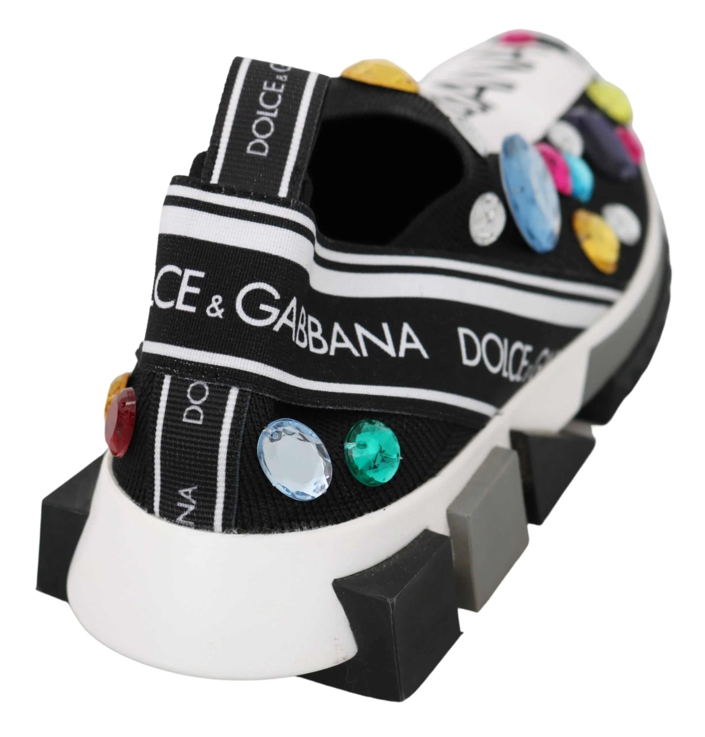 Dolce & Gabbana Black Multicolor Crystal Sneakers Shoes - Sneakers