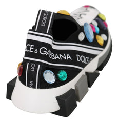 Dolce & Gabbana Black Multicolor Crystal Sneakers Shoes - Sneakers