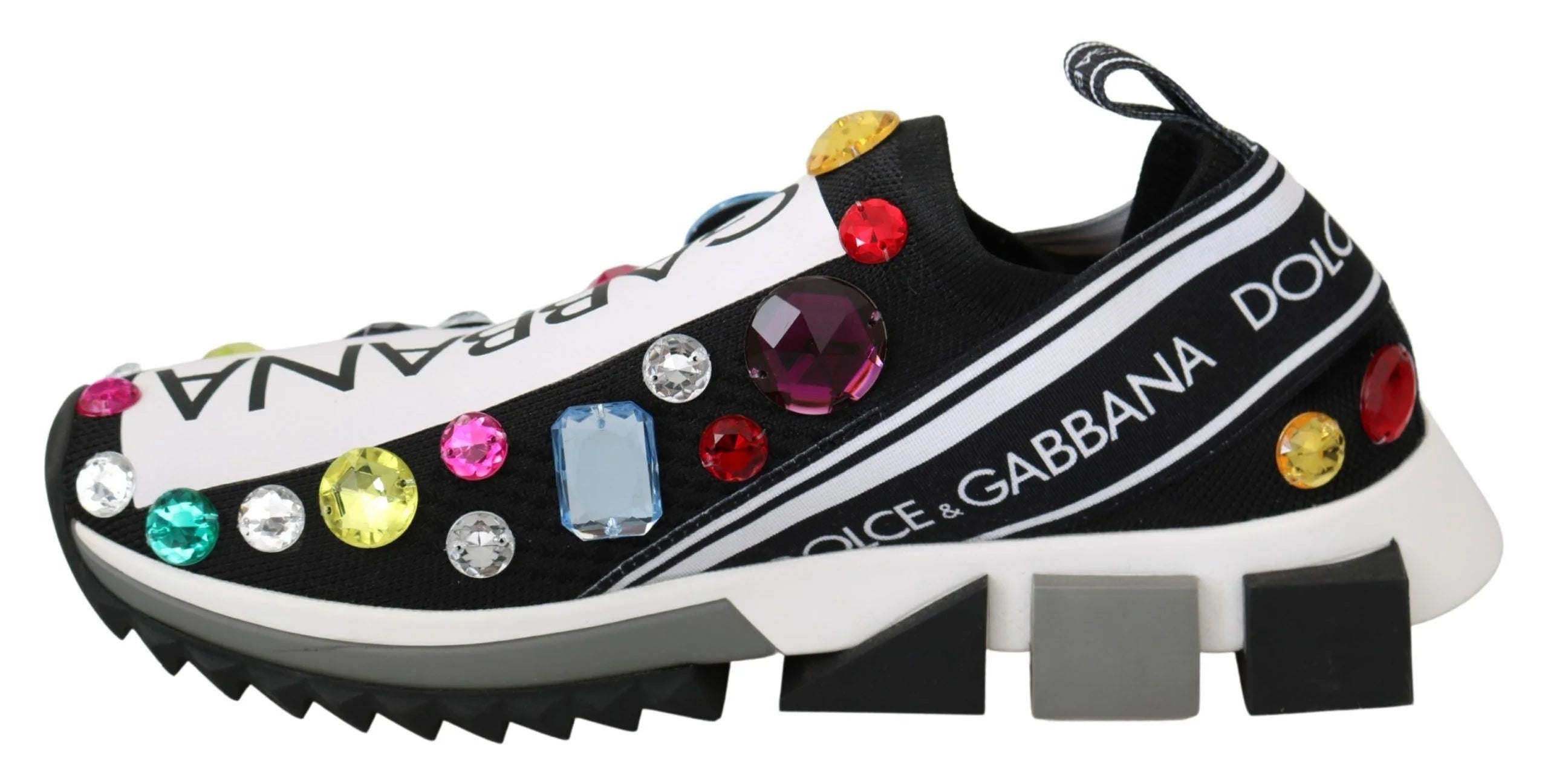 Dolce & Gabbana Black Multicolor Crystal Sneakers Shoes - Sneakers