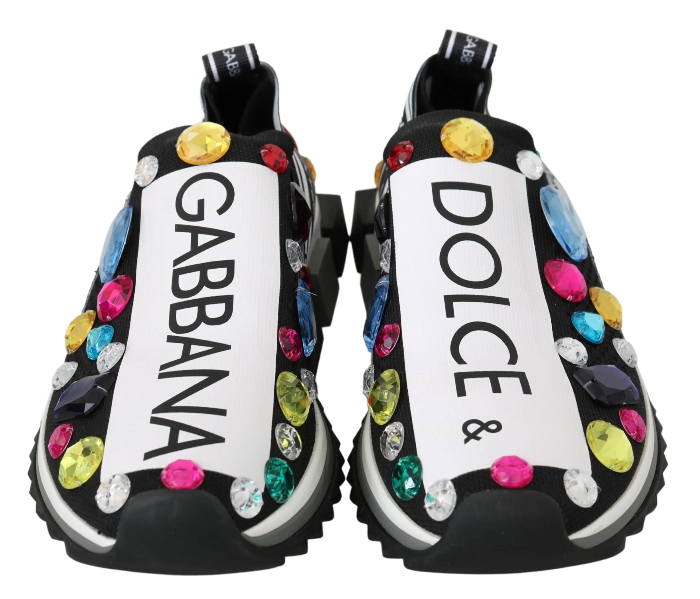 Dolce & Gabbana Black Multicolor Crystal Sneakers Shoes - Sneakers