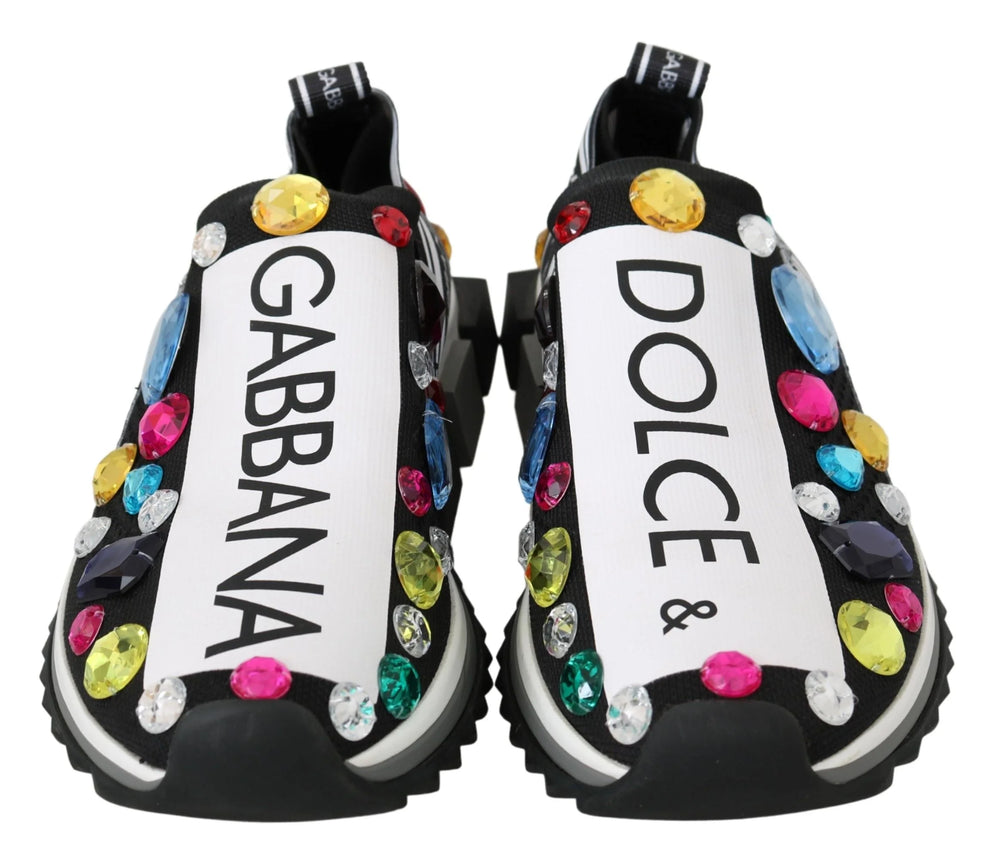 Dolce & Gabbana Black Multicolor Crystal Sneakers Shoes - Sneakers
