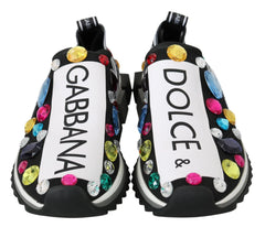 Dolce & Gabbana Black Multicolor Crystal Sneakers Shoes - Sneakers