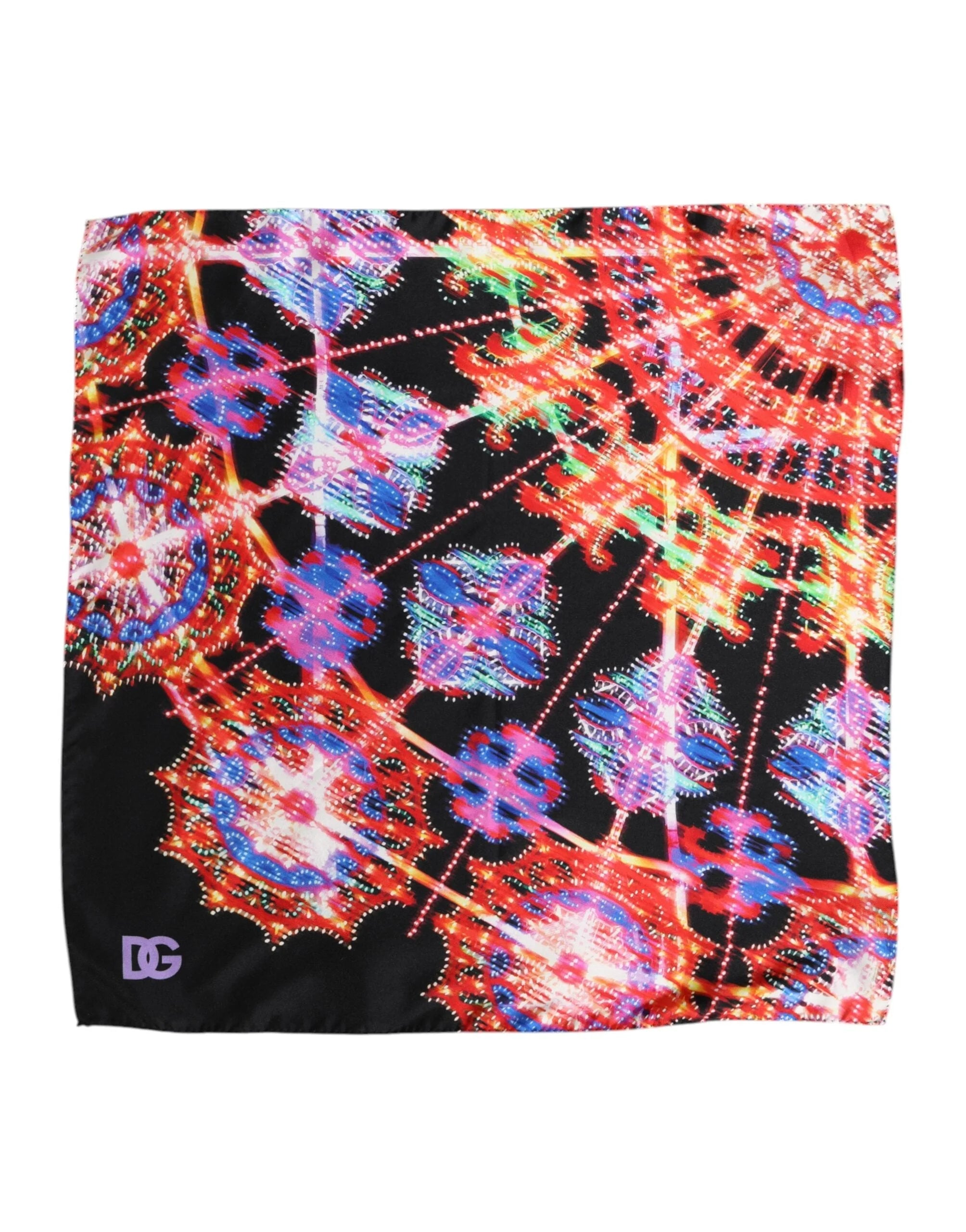 Dolce & Gabbana Black Multicolor Print Square Foulard Scarf - Scarves & Shawls