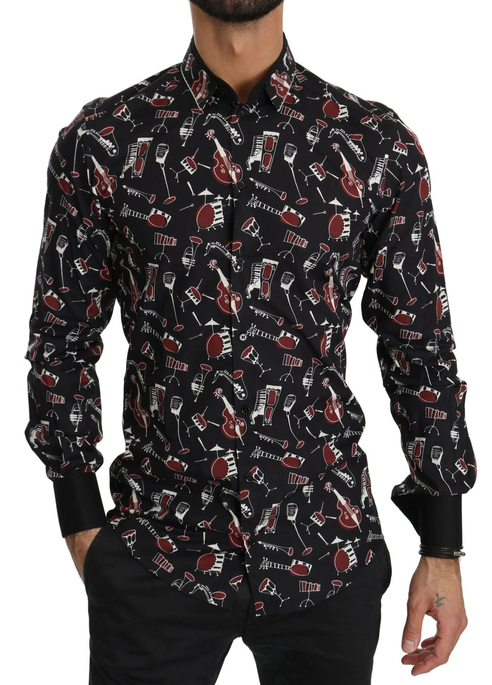Dolce & Gabbana Black Musical Instrument Slim fit Shirt - Shirts
