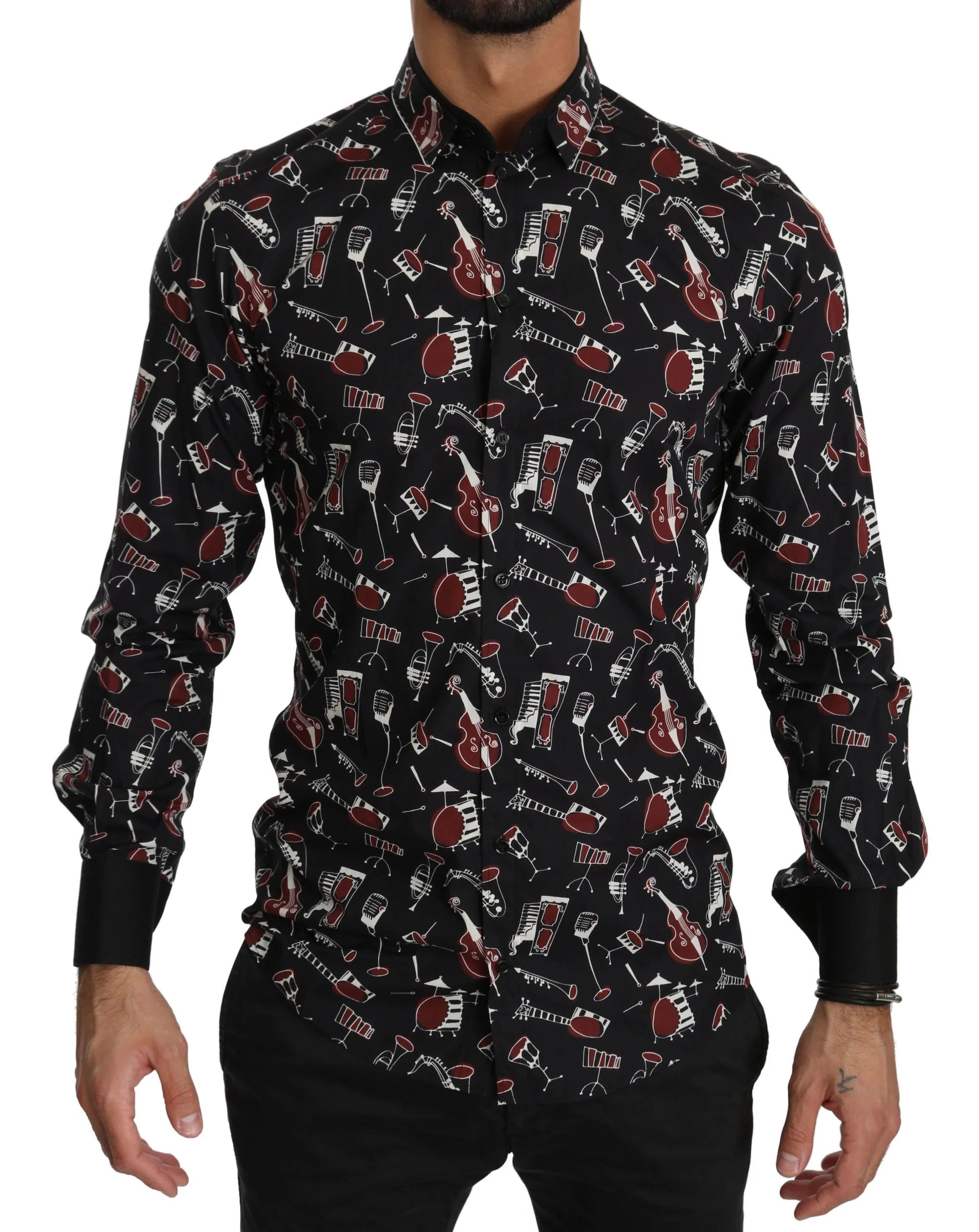 Dolce & Gabbana Black Musical Instrument Slim fit Shirt - Shirts