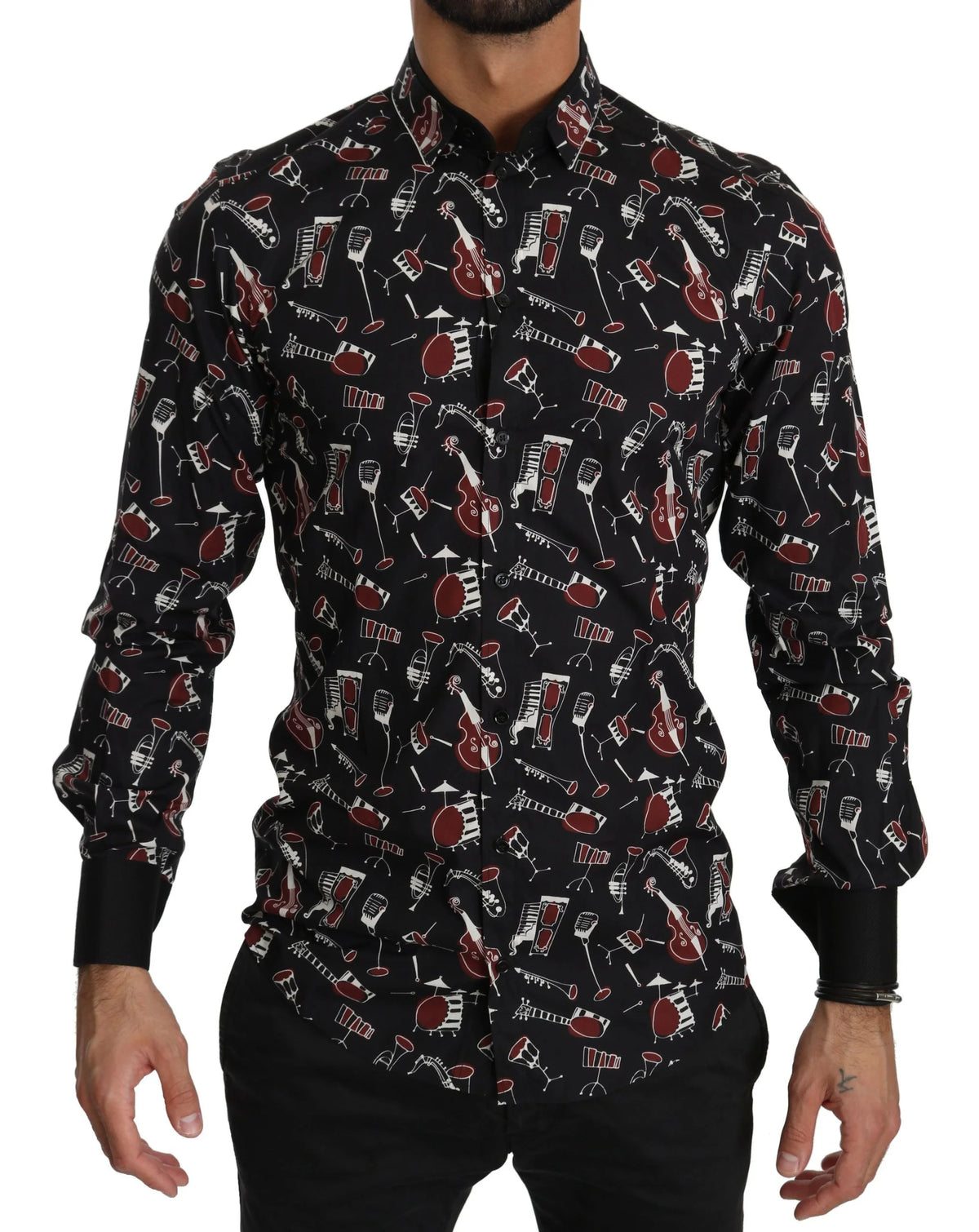 Dolce & Gabbana Black Musical Instrument Slim fit Shirt - Shirts