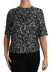 Dolce & Gabbana Black Musical Instruments Print Silk Blouse - Blouses