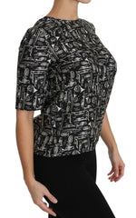 Dolce & Gabbana Black Musical Instruments Print Silk Blouse - Blouses