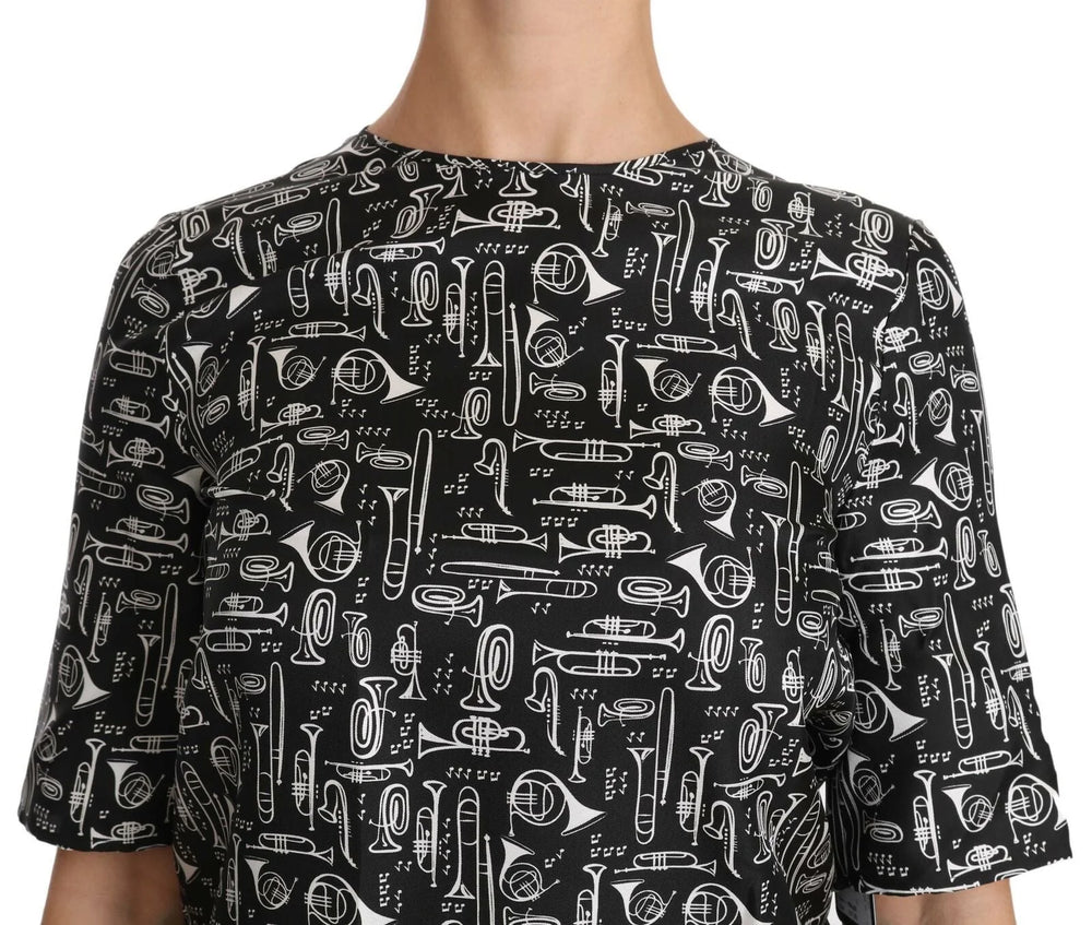Dolce & Gabbana Black Musical Instruments Print Silk Blouse - Blouses