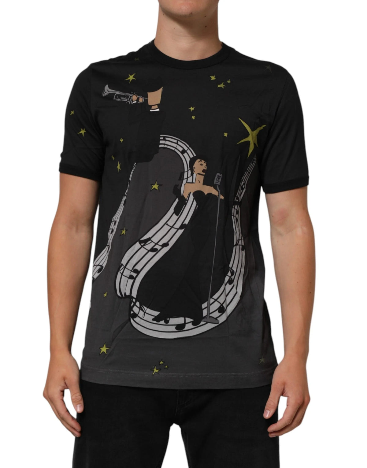 Dolce & Gabbana Black Musical Print Cotton Crew Neck T-shirt - IT54 | XL - T-Shirts