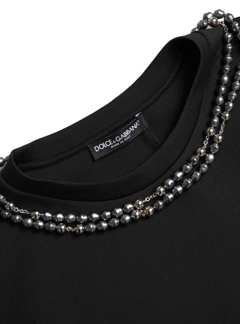 Dolce & Gabbana Black Necklace Embellished Polyester T-shirt - IT48 | M - T-Shirts