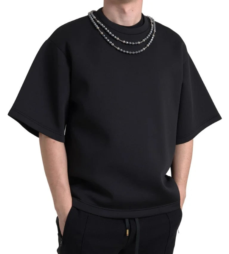 Dolce & Gabbana Black Necklace Embellished Polyester T-shirt - IT48 | M - T-Shirts